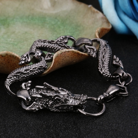 Bracelet punk Dragon noir vintage pour hommes, haute qualité, en acier inoxydable, bijoux à la mode, Bracelets hippop ► Photo 1/6