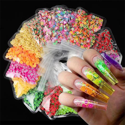 10 g/sac Styles mixtes 3D fruits minuscules tranches Nail Art décoration tranche colorée polymère argile fruits tranche femmes bricolage Nail Art conseils ► Photo 1/6