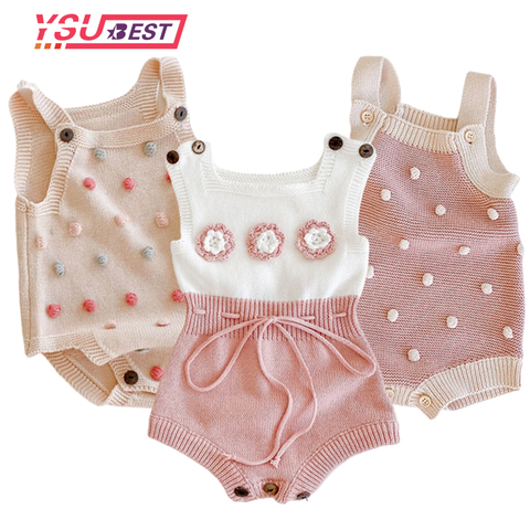 Nouveau bébé tricoté barboteuses balles fleurs sans manches combinaison nouveau-né garçons filles barboteuse une-pièce tenues vêtements hiver combishort ► Photo 1/6