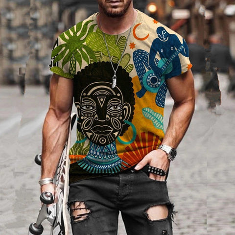 2022 été nouveau hommes surdimensionné Vintage à manches courtes t-shirts mode Harajuku ethnique imprimé O col t-shirts Camiseta Mujer ► Photo 1/6