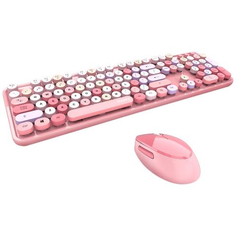 2.4Ghz sans fil clavier et souris combinaison rétro rond Keycap Fn clé combinaison fonction plusieurs couleurs mignon clavier ► Photo 1/6