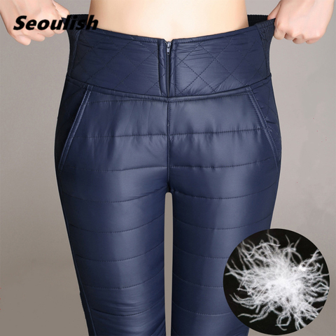 Hiver chaud canard vers le bas velours femmes pantalon 2022 nouveau taille haute solide maigre formel pantalon femme taille élastique travail pantalon dame ► Photo 1/6