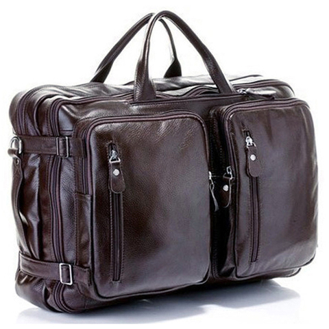 Sac de voyage multifonction en cuir véritable pour hommes, bagage de voyage, grand sac de week-end pour la nuit ► Photo 1/1