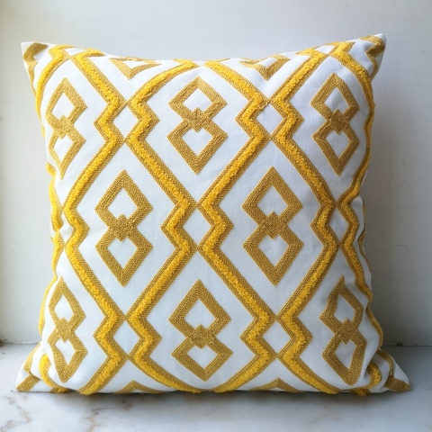 Housse de coussin jaune en diamant brodé, jolie taie d'oreiller géométrique, décoration Simple pour la maison, canapé-lit, 45x45cm ► Photo 1/6