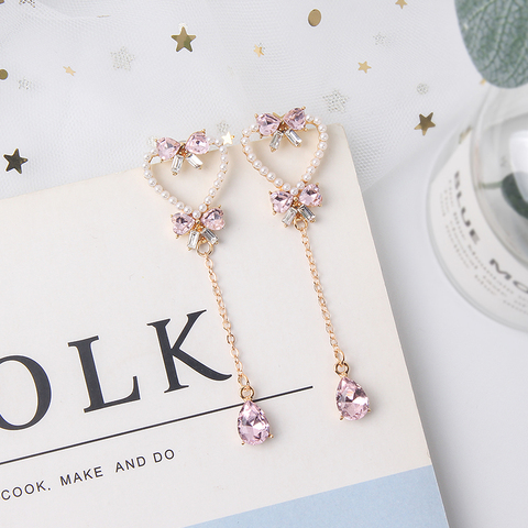 Mwsonya mode amour coeur boucles d'oreilles pour femmes or strass noeud goutte Tassle boucles d'oreilles simulé perle longue coréenne bijoux Gigt ► Photo 1/6