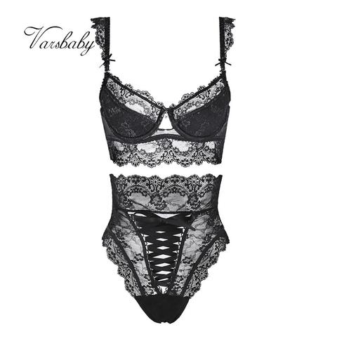 Varsbaby 2 pièces Sexy sous-vêtements en dentelle florale femmes grande taille soutien-gorge confortable + taille haute culotte ensemble de Lingerie ► Photo 1/6