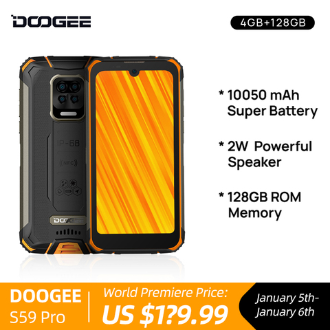 10050mAh Super batterie DOOGEE S59 Pro IP68/IP69K 4 + 128GB NFC robuste Smartphone 2W haut-parleur de Volume fort ► Photo 1/6