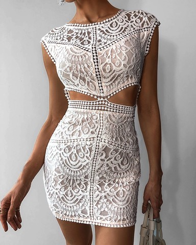 Robe blanche courte en dentelle, Sexy Slim, tenue de fête Mini ► Photo 1/5