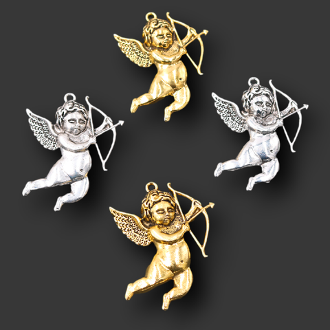 Pendentif en forme de cupidon, rétro, breloque d'ange, amour, dieu, flèche, plaqué argent, cadeau de saint valentin, 46x36mm, A171, 4 pièces ► Photo 1/6