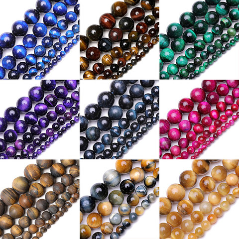 Perles en pierre naturelle AAA perles en oeil de tigre violet perles en pierre 4mm 6mm 8mm 10mm 12mm pour la fabrication de bijoux Bracelet collier ► Photo 1/6