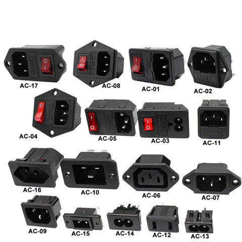 IEC320 C14 prise à bascule électrique, 3 broches, rouge LED 250V, 10A, connecteur d'entrée femelle et mâle, prise de courant, 2 broches ► Photo 1/6