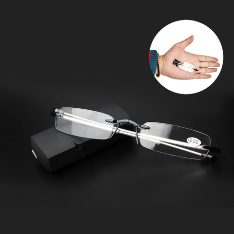 Rolipp pliant lunettes de lecture hommes avec étui boîte magnétique presbyte lunettes sans monture cadre lunettes ► Photo 1/6