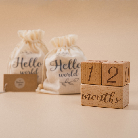 1 ensemble de blocs en bois pour bébé, photographie de bébé, étape commémorative mensuelle pour nouveau-né, numéro, accessoires Photo ► Photo 1/6