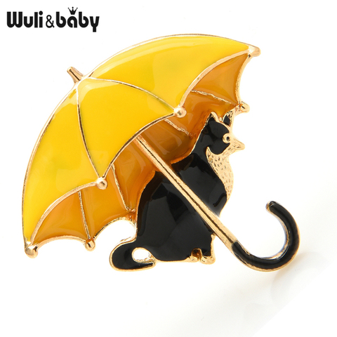 Wuli & bébé mignon chat sous parapluie broches pour les femmes émail 4-couleur renard Animal fête décontracté broche broches cadeaux ► Photo 1/6