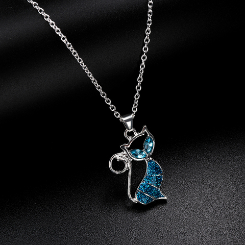 Collier avec pendentif chat mignon, 1 pièce, opale bleue, strass, à la mode, Animal, bijoux tendance, cadeau pour femmes ► Photo 1/6