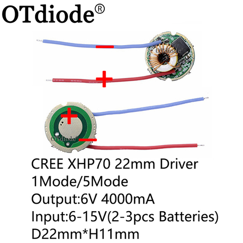 Pilote LED Cree XLamp XHP50 6V, 22MM, entrée DC7V-15V, sortie 2400ma, 5 modes/1Mode pour lampe LED XHP50 ► Photo 1/6