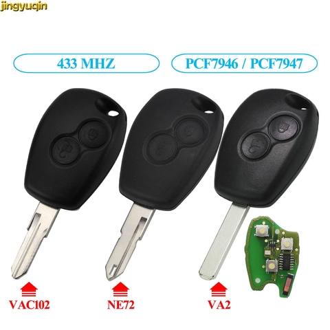 Clé de voiture à distance jingyuqin 433MHz PCF7947 PCF7946 puce pour Renault Duster Modus Clio 3 Twingo DACIA Logan Sandero Kangoo 2 boutons ► Photo 1/4