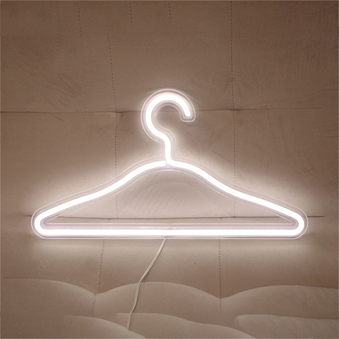 LED néon porte-vêtements cintre lampe de nuit USB alimenté cadeau de noël pour la maison chambre mariage vêtements magasin Art mur décor ► Photo 1/6