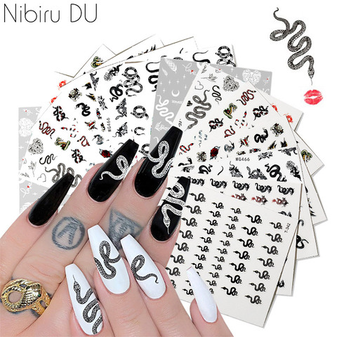 Autocollants pour les ongles, adhésifs pour manucure, motif serpent d'eau, papillon, Animal, filigrane, Design de tatouage, à faire soi-même, sparadrap pour Nail Art, outil ► Photo 1/6