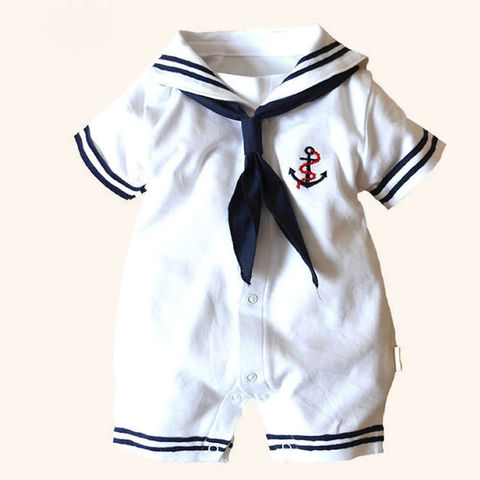 Enfant bébé garçon vêtements marin marine vent Style barboteuse à manches courtes combinaison Costumes vêtements tenues d'été pour 4-18 mois ► Photo 1/6