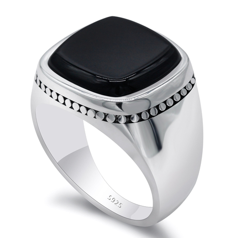 Aqeeq – bague Signet en argent Sterling 925 pour hommes, anneau en Agate carrée, bijoux turcs à la mode, cadeau d'anniversaire de mariage ► Photo 1/6