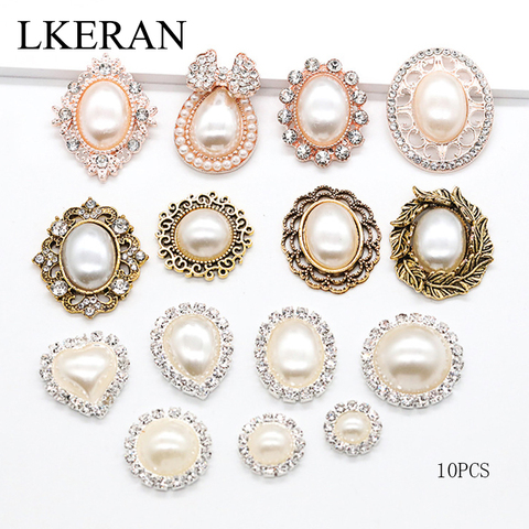 LKERAN 10pc ivoire perle série boutons en métal flatback cristal perle bouton décoratif bricolage à la main fleur Center accessoires ► Photo 1/6