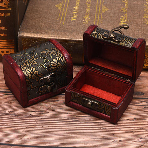 1PC Antique Mini bois coffre au trésor boîte de rangement bijoux organisateur boîte cadeau boîte ► Photo 1/6