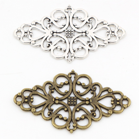 Breloques en Bronze Antique et plaqué argent, 41x25mm, 10 pièces, connecteur de Style fleur Antique, fait à la main, pendentif: bricolage pour bracelet et collier ► Photo 1/3