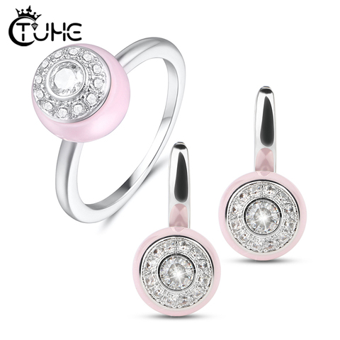 Ensemble de bijoux en céramique pour femmes, nouveau Design de marque, amour rose, noir, blanc, bagues en céramique, boucles d'oreilles, CZ ► Photo 1/6