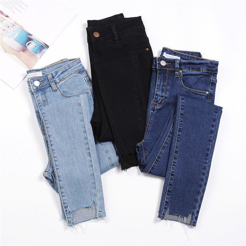 Jean Denim extensible pour femmes, pantalon slim de couleur noire, Streetwear à pompon, vêtement féminin, collection pantalon décontracté ► Photo 1/6