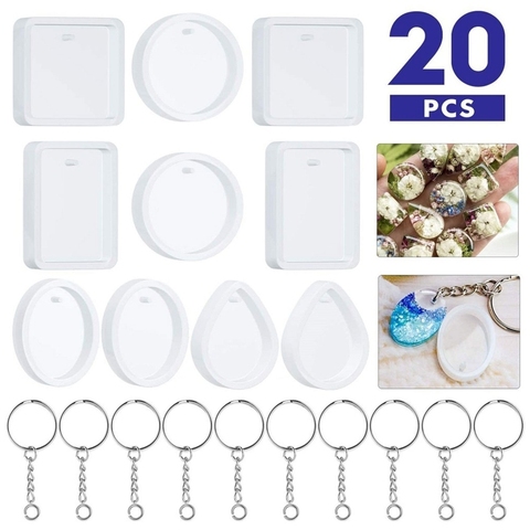 20 pièces/ensemble cristal résine époxy moule porte-clés pendentif coulée Silicone moule Kit ► Photo 1/5