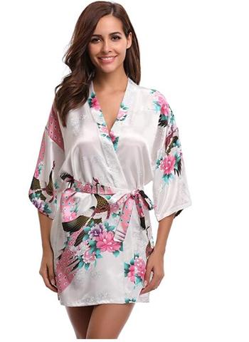 Silk Satin Wedding Bride Bridesmaid Robe Floral Bathrobe Short Kimono Robe Night Robe Bath Robe Fashion Dressing Gown For Women ► Photo 1/6