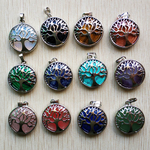 Pendentifs en alliage d'arbre de vie en pierre naturelle, vente en gros, accessoires de bijoux, marquage, livraison gratuite, 12 pièces/lot ► Photo 1/3