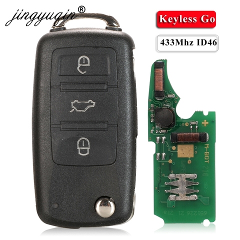 Jingyuqin KeylessGo clé de voiture intelligente complète 3 bouton pour VW Touareg 434mhz ID46 puce 1K0959753AA télécommande pliable Auto Fob ► Photo 1/5