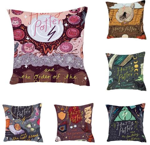 Harri Potter coussin peau de pêche tissu flamme gobelet reliques de mort taie d'oreiller décoration de maison 45X45CM ► Photo 1/5