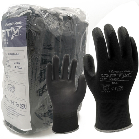 12 paires de gants ménagers antidérapants résistant à l'usure respirant travail travail jardin PU gants de travail gants de protection ► Photo 1/5