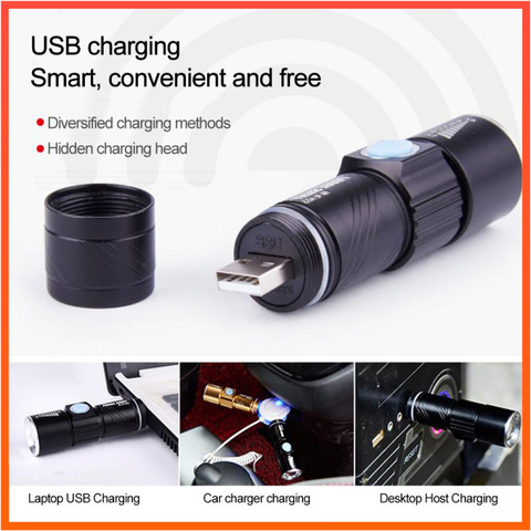Mini lampe de poche imperméable à LED Rechargeable par USB, torche pour Camping en plein air, vélo, accessoires pratiques pour vélo, 8 ► Photo 1/6