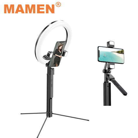 MAMEN – stabilisateur de Selfie Bluetooth, 170cm, avec Double lumière et trépied, anneau lumineux de 10 pouces, pour retardateur, prise de vue vidéo en direct ► Photo 1/1