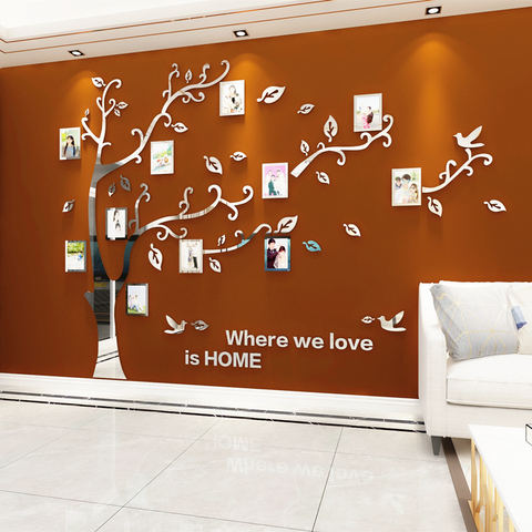 Stickers muraux arbre Photo cadre 3D acrylique miroir Stickers muraux pour canapé TV fond mur décor bricolage famille Photo cadre autocollants ► Photo 1/6