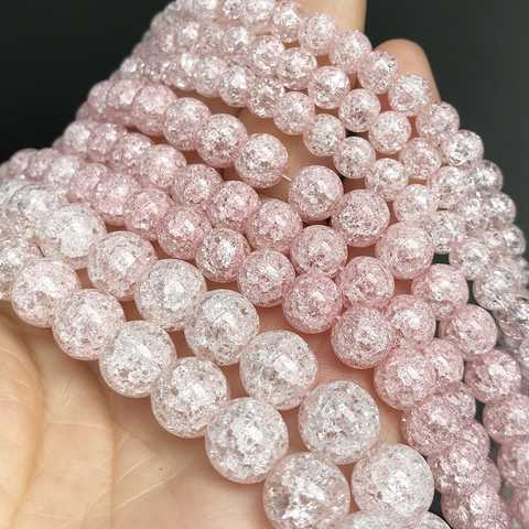 Perles rondes en pierre de Quartz, cristal rose craquelé, pour la fabrication de bijoux, Bracelets, boucles d'oreilles, bricolage, 15 pouces, 6/8/10mm ► Photo 1/3