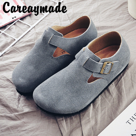 Careaymade-2022 rétro épaissi plat tête ronde de bétail nubuck en cuir véritable boucle de ceinture chaussures, simple/plus velours, 4 couleurs ► Photo 1/6