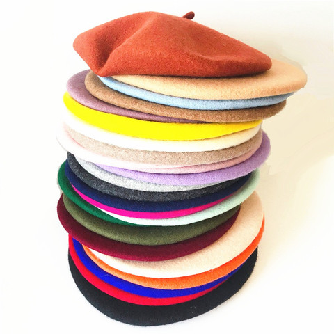 Béret capuches en laine feutrée | Casquettes de couleur unie pour femmes, Bonnet pour femmes peintre, chapeau d'artiste chaud assorti, vente en gros ► Photo 1/6