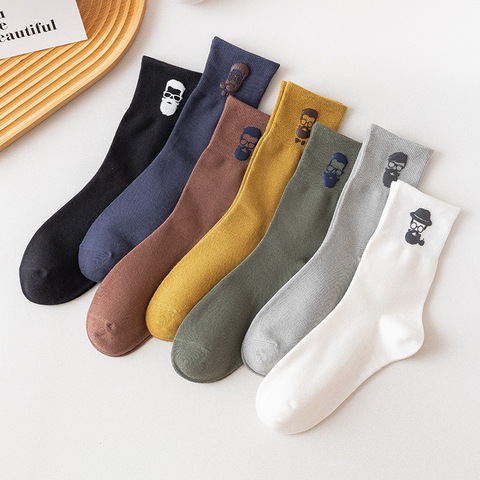 20 automne et hiver couleur Pure de taille haute hommes chaussettes coton Avatar de personnalité homme chaussettes drôles ► Photo 1/6