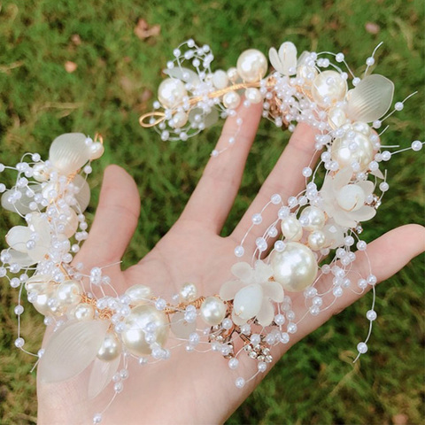 Bandeau couronne de mariée avec des perles fleur, accessoires pour cheveux, bandeau en cristal diadème, bijoux de cheveux ► Photo 1/6