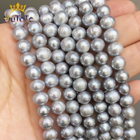Perles d'eau douce grises naturelles de 7 à 8mm, rondes, amples, pour la fabrication de bijoux, collier, Bracelet, bricolage, brins de 15 pouces ► Photo 1/6