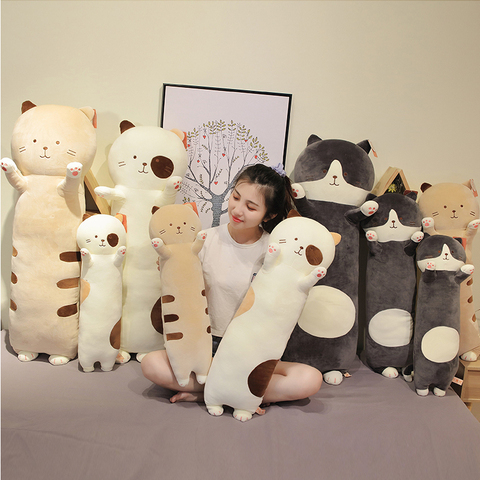 Oreiller Long en peluche avec chat Animal mignon, jouets en peluche doux et chaton, pour la pause déjeuner au bureau, la sieste, coussin pour dormir, poupée en peluche pour enfants ► Photo 1/6