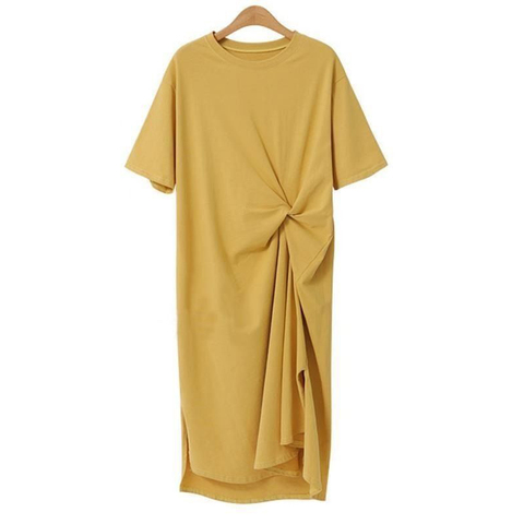 Robe d'été décontracté 2022 noir chemise robe Midi femmes Style coréen vêtements côté fendu dames 4XL grande taille à manches courtes ► Photo 1/5