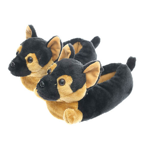 Millffy – pantoufles de berger allemandes classiques, pantoufles d'animaux en peluche pour chiens, chaussures de Costume noires et brunes ► Photo 1/2