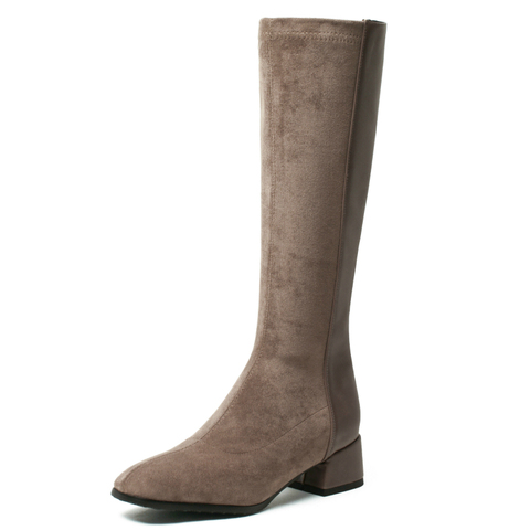 Bottes hautes d'hiver en daim pour femmes, chaussures d'automne à talons bas, noires, longues, taille 43 ► Photo 1/6