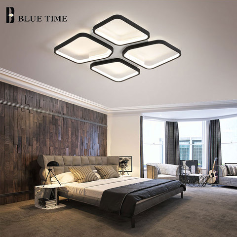 Led plafonniers carré moderne plafonnier pour chambre salon salle à manger cuisine luminaires noir blanc 420mm 520mm ► Photo 1/5